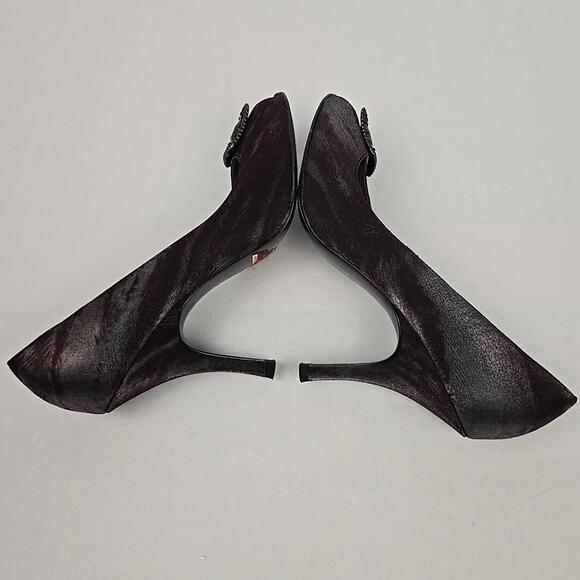 ANNE KLEIN FABRIC SATIN UPPERS Size 8.5 Plum OPEN TOE D'ORSAY STYLE SHOES - Picture 14 of 15